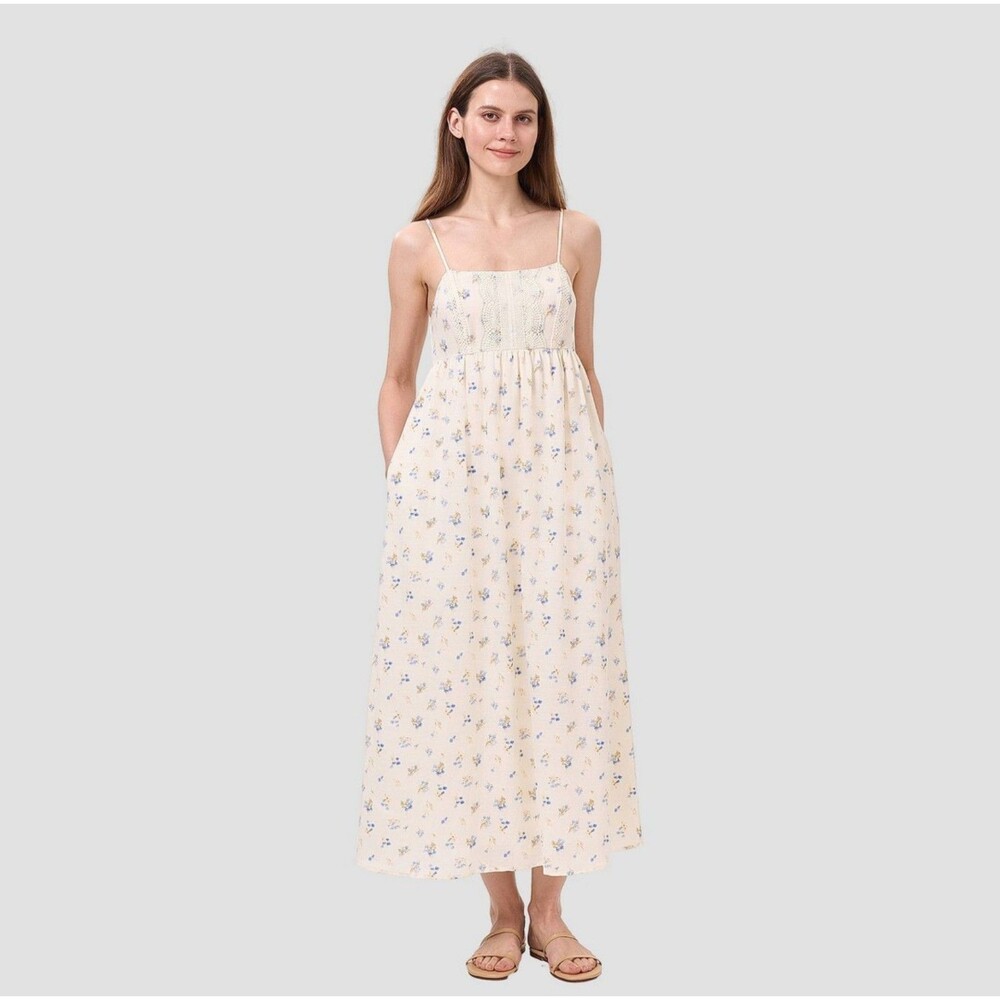 Women's Universal Thread Romantic Lace Bodice Maxi Dress Ivory Floral XS